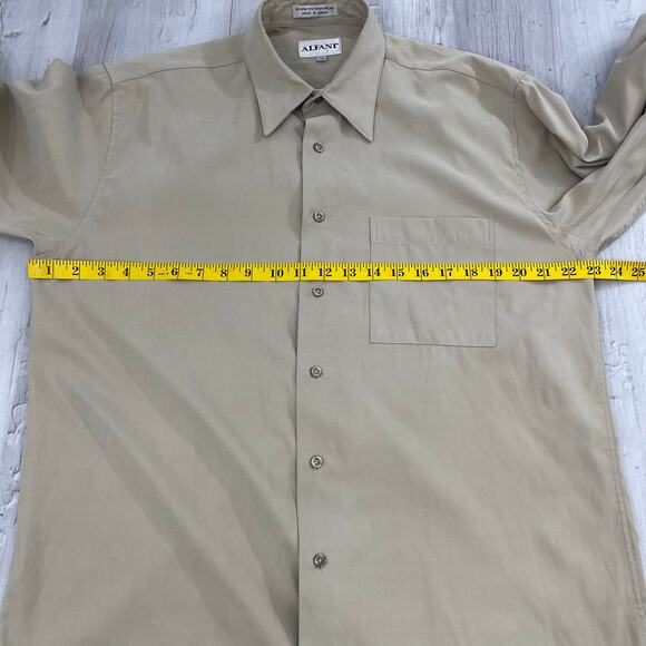 Vintage Alfani Tan Long Sleeve Collared Button Up Dress Work Business Shirt Med - Picture 6 of 7